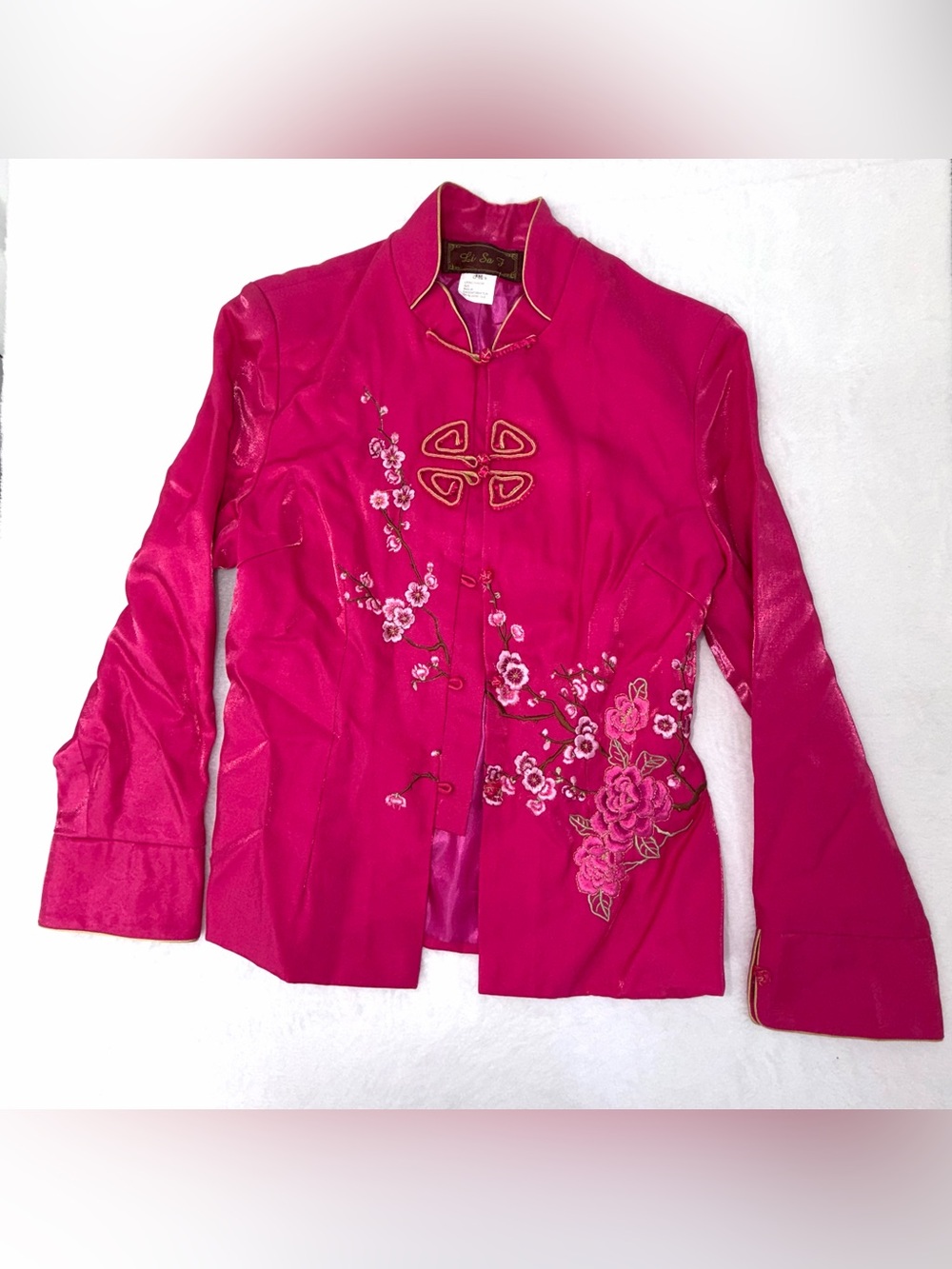 Li Sa F Pink Mandarin Collar Embroidered Chinese Jacket Women's XXL (Fits Small)